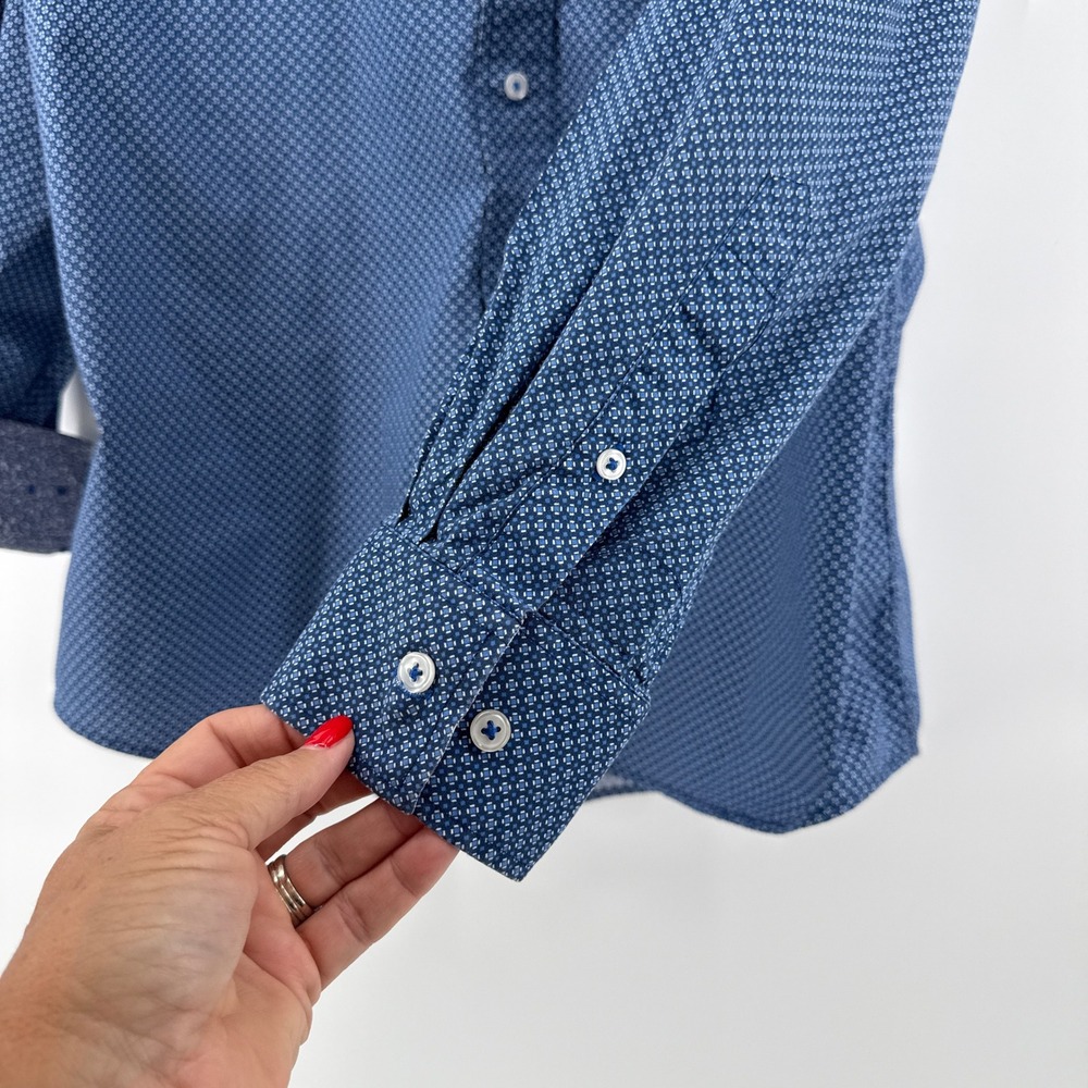 Nick Graham Everywhere Men's Blue Geometric Print‎ Stretch Modern Fit Shirt XL - Picture 3 of 8